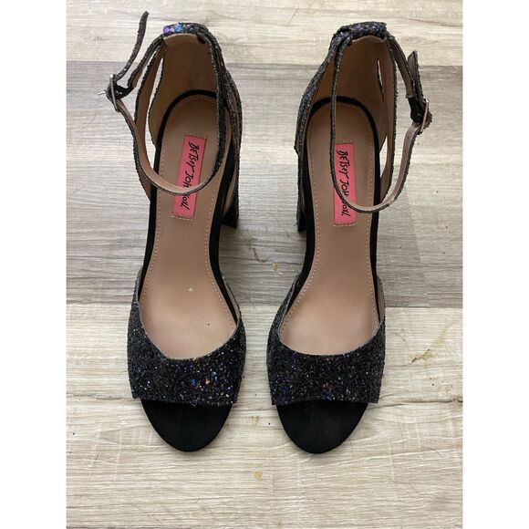 Betsey Johnson Glissten Black Blue Sparkle Peeptoe Heel Shoe, Sz 8.5, MSRP $109 - Picture 4 of 10
